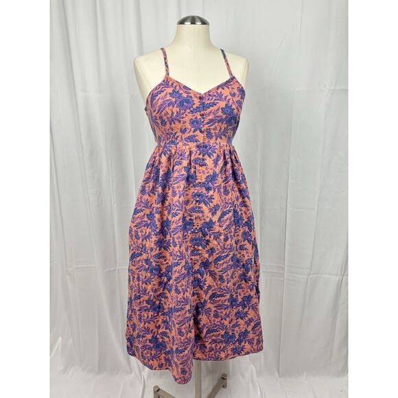 Universal Thread Floral Dress Tie Back Button Front Midi Pockets Cottagecore XS - Picture 1 of 11